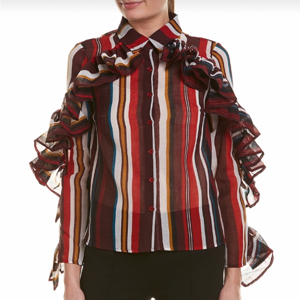 NWT. GRACIA Multi Color Ruffle Top